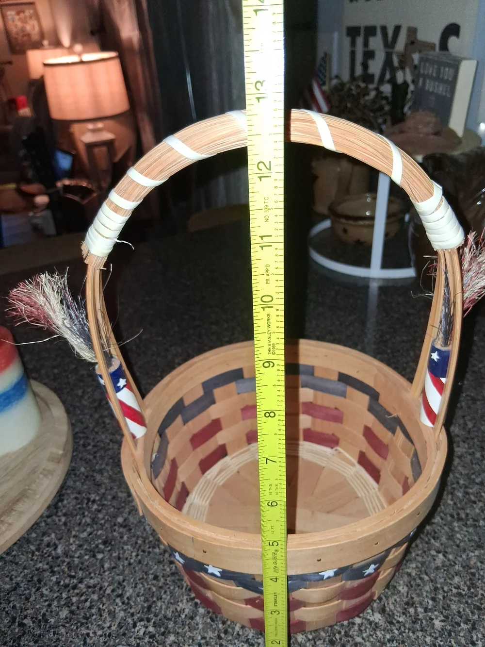 Handwoven Patriotic Red, White & Blue Wicker Basket